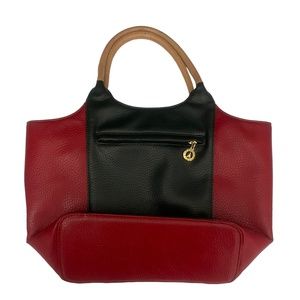 La Tour Eiffel Paris‎ Red Blue Beige Color Block Leather HandBag